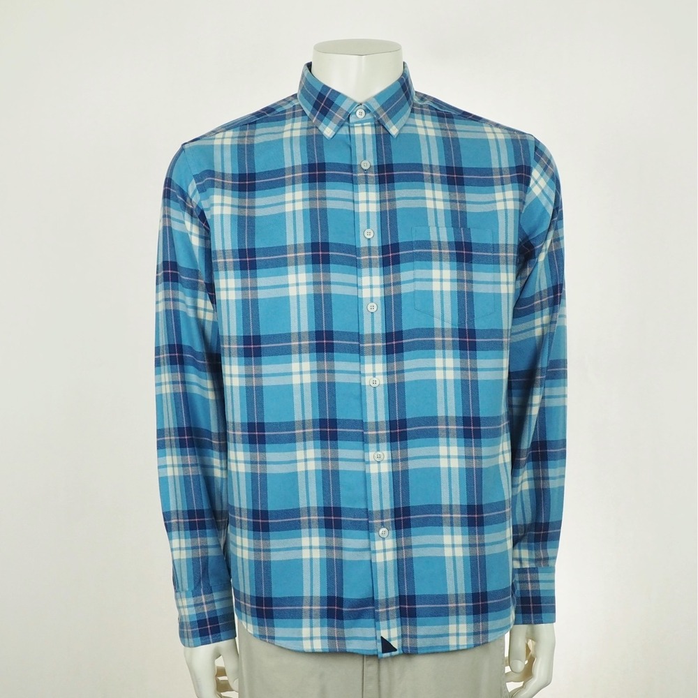 New Untuckit Arrowood Wrinkle Free Flannel Button Down Shirt Mens Large Blue WF